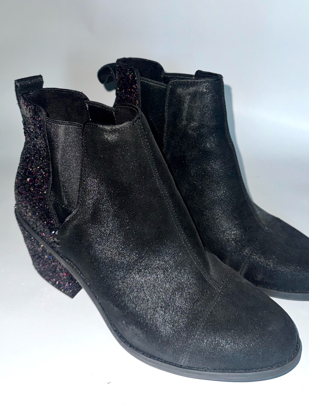 TOMS Black Glitter Heel Chelsea Booties - Women